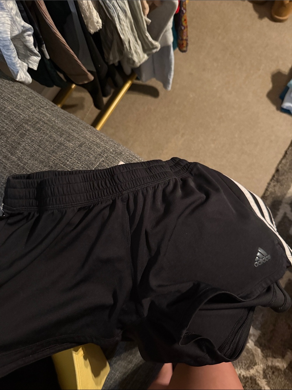 adidas Black womens Athletic Shorts with White 3-Stripes